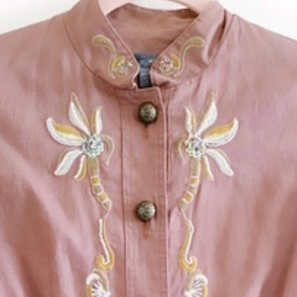 True Meaning Cotton & Linen Light Brown Sequins Blazer - Picture 6 of 9